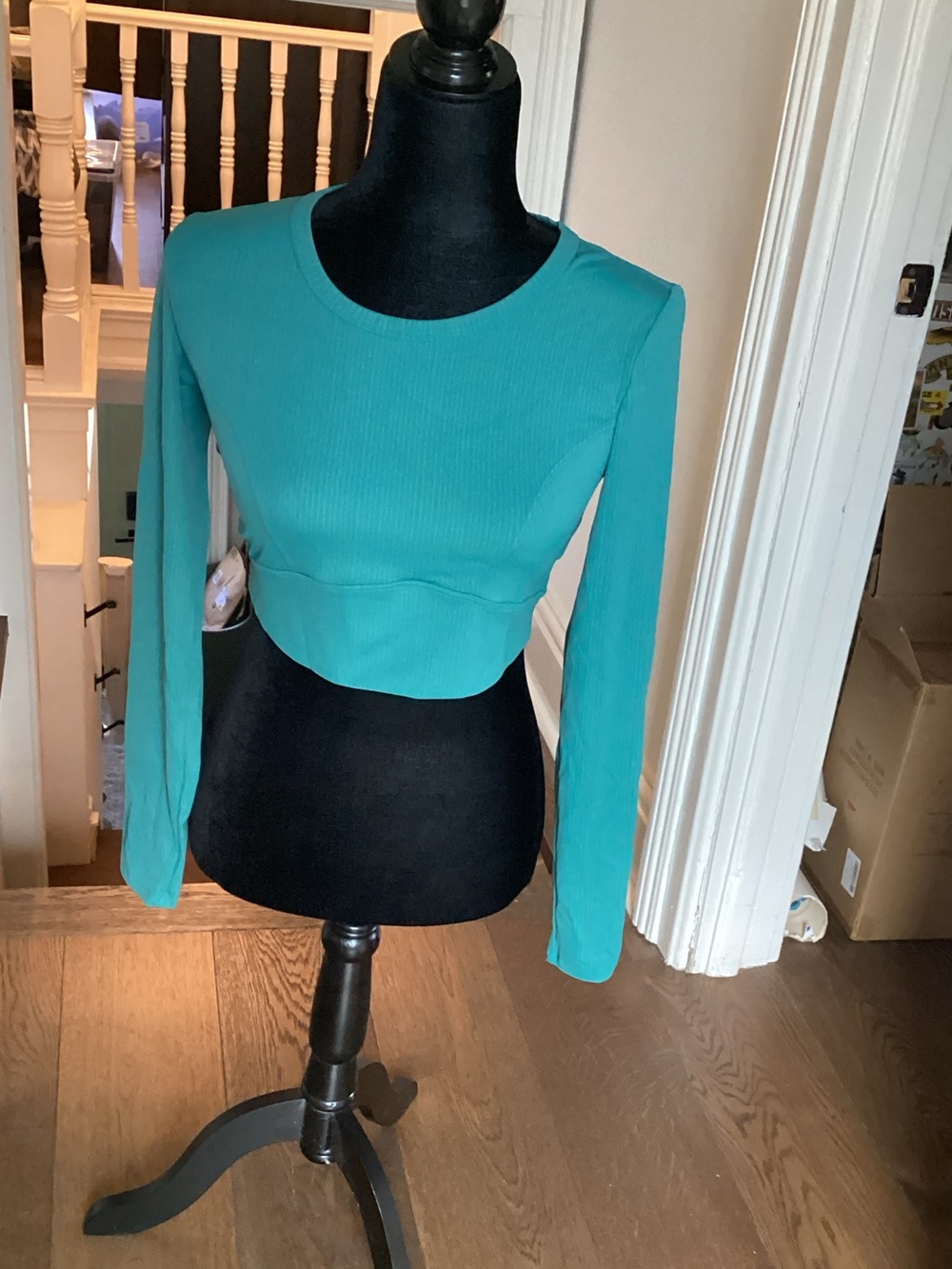 Blackheart Teal Long-Sleeve Ribbed Crop Top